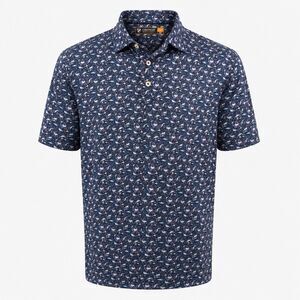 Cremieux Performance Polo Shirt Men's L Blue All Over Shark Print